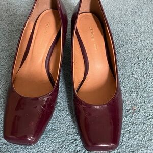 Burgundy patent leather shoes